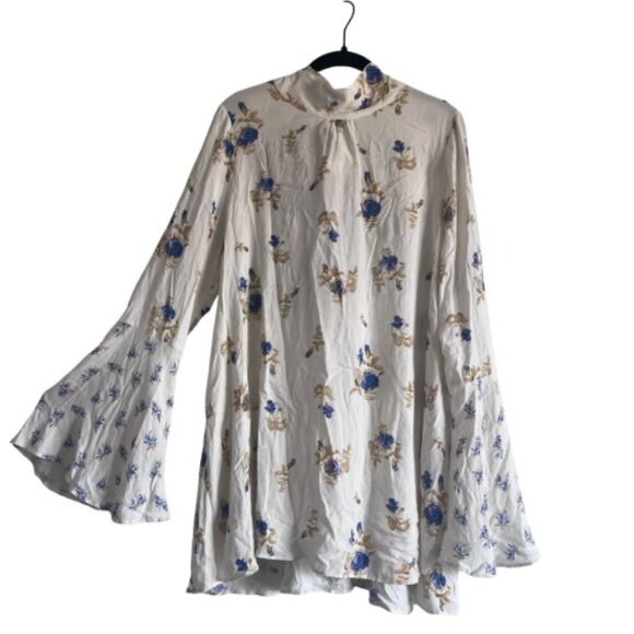 Free People Floral Mock Neck Mini Dress NWT L Ivory Cream Backless - Picture 4 of 15